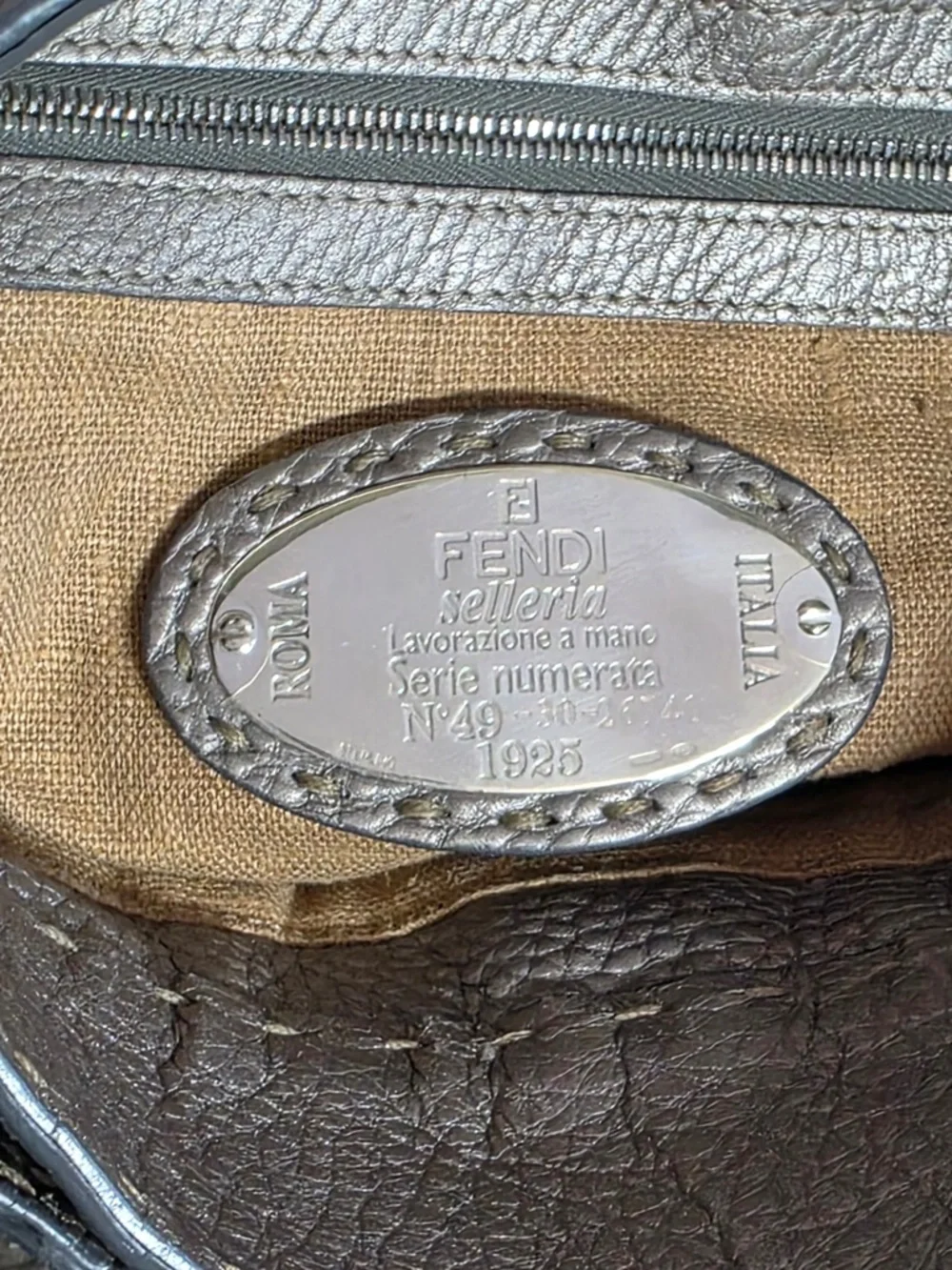 Rare Fendi Selleria Handmade Leather Tote Gray Horse Embossed Luxe Satchel - Picture 5 of 8